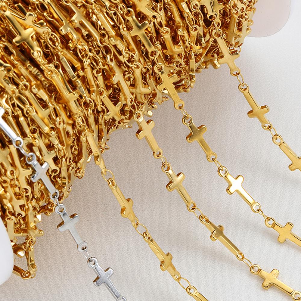 No Fade 1Meter Stainless Steel Chain for Jewelry Making DIY Love Heart Chain Curb Chains Gold Color Necklace Bracelet Components