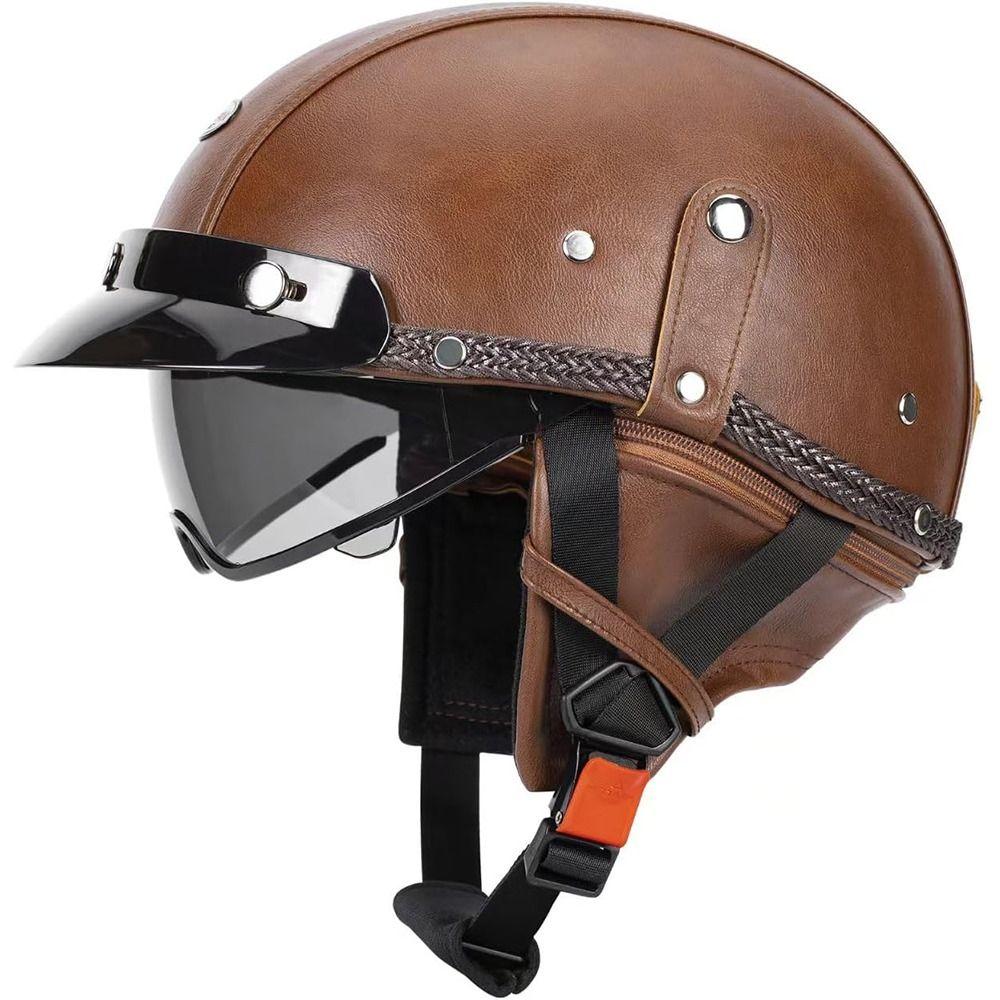 

Black Brown Motorcycle Helmet Classic Vintage Design Open Face Motorcycle Helmets Adult XXL коричневий