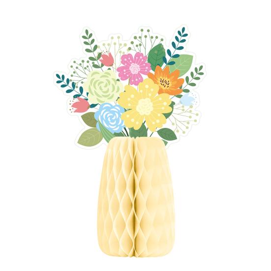 Wildflower Honeycomb Table Centerpiece 3D Floral Paper Vase with Bouquet Print Card for Spring Wedding Birthday Party Supplies