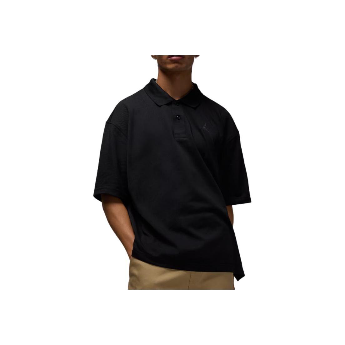 

Jordan Solid Color Button Short Sleeve Loose Polo Shirt Men tops Black IB1041-010 L