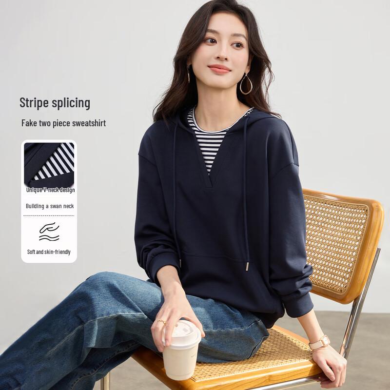 

Handu Yishe Women s Fake Two-Piece Hooded Sweatshirt S