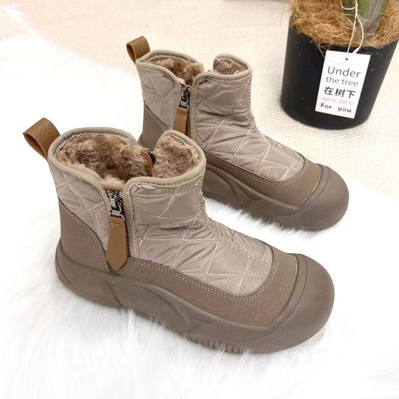 Women Winter New Thick Sole High Top Snow Boots Round Toe Thicken Plush Keep Warm Waterproof Non Slip Zippers Cotton Boots