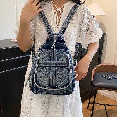 Zaino Denim Vintage Borsa da Petto da Donna Borsa da Viaggio Borsa a Spalla Multifunzionale
