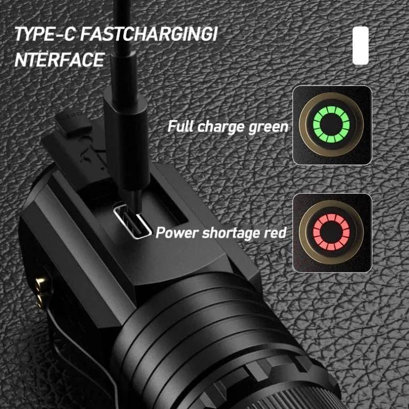 LED Mini Flashlight Powerful Type-C Rechargeable 18350 Battery Torch  2000LM Lamp with Tail Magnet Tactical Camping Lantern