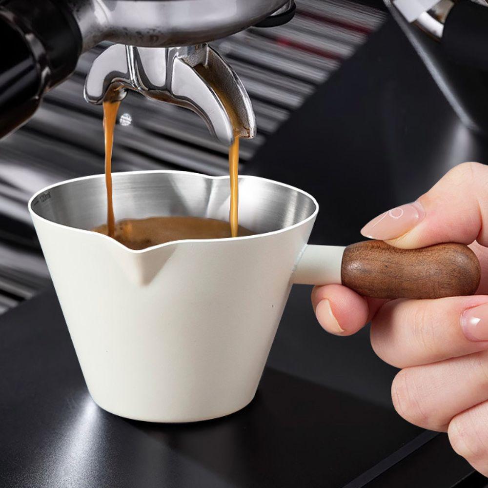 Walnut Handle Coffee  Extraction Cup 304 Stainless Steel Milk Cup Multifunctional Dosing Cup  Cafe