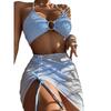 Bikini Split Swimsuit Women's Solid Color Sexy Swimsuit Three-piece Neck Three-point Bikini