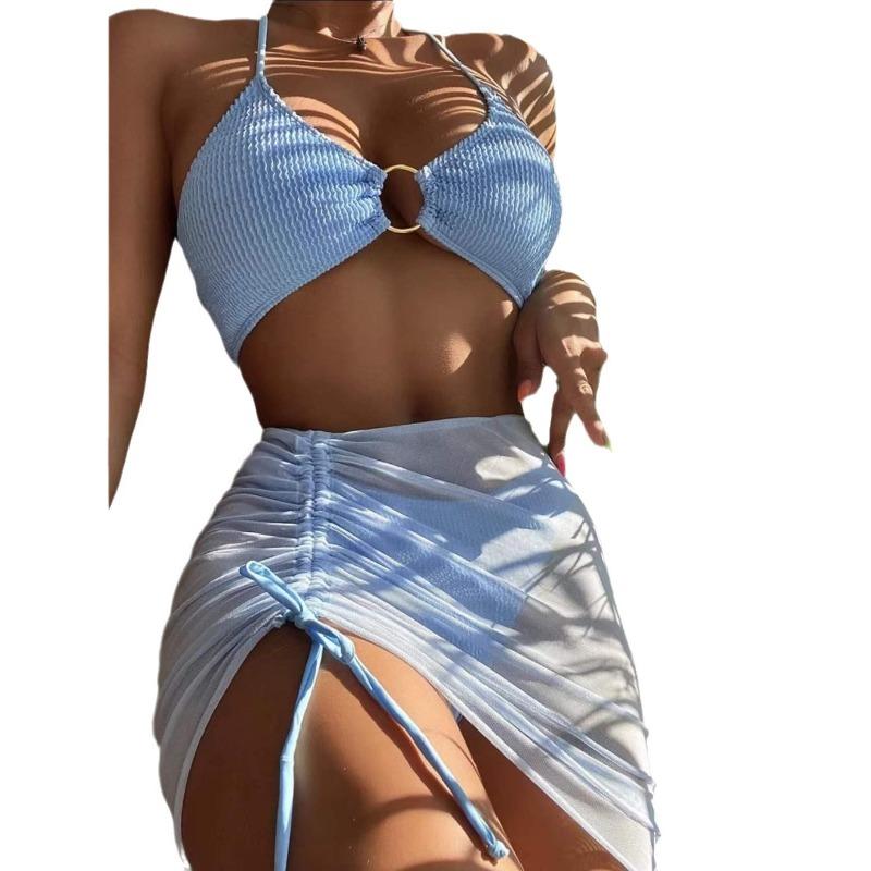 Bikini Split Swimsuit Women's Solid Color Sexy Swimsuit Three-piece Neck Three-point Bikini