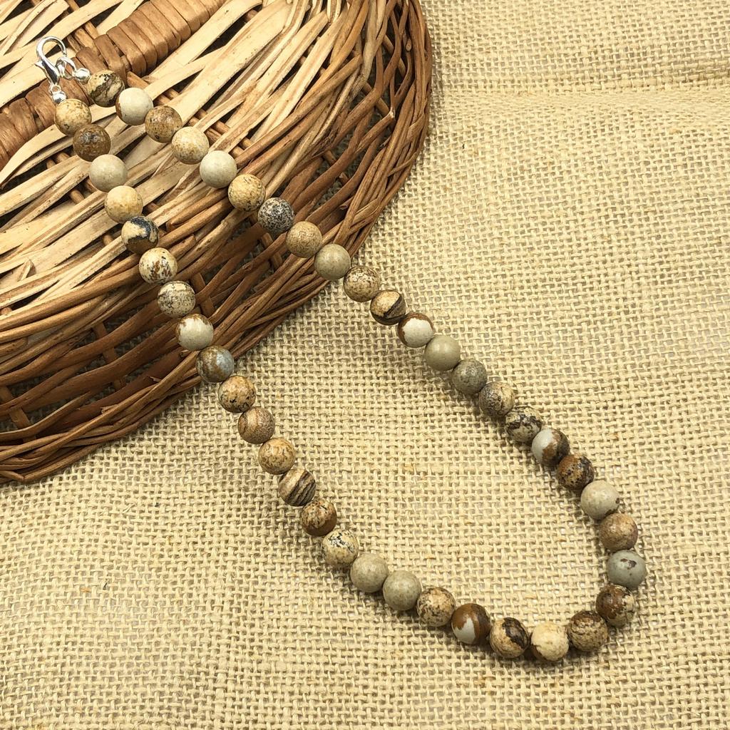 8mm Natural Picture Jasper Gemstone Round Beads Pretty Necklace 17-20" Handmade Beads Chain Choker For Her 8BN-37