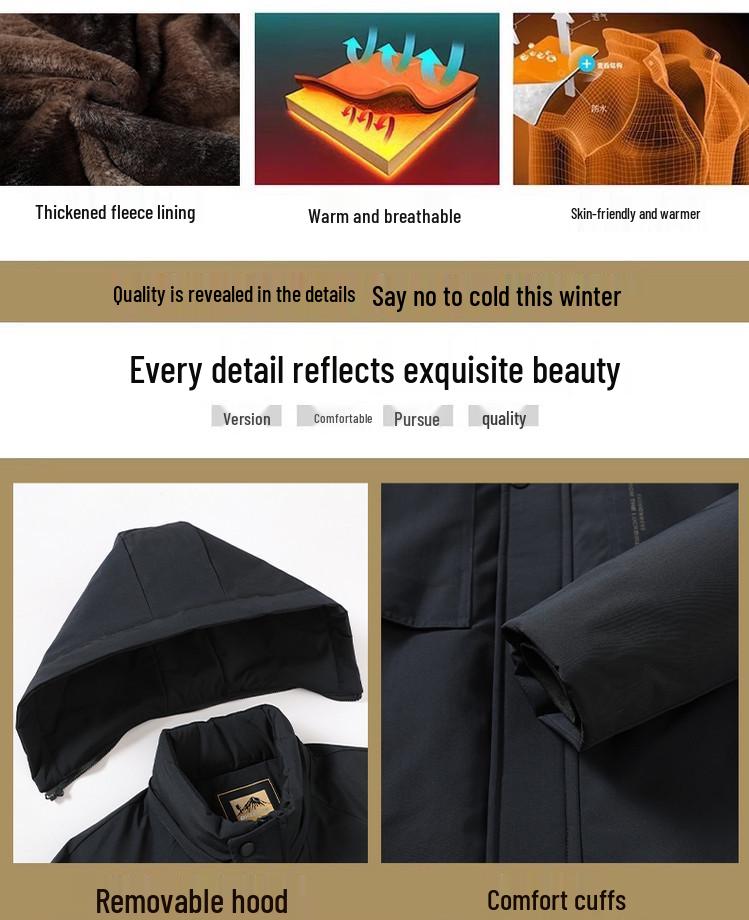 Men's Business Casual Hooded Winter Jacket - Thick Padded Cotton Outerwear for Middle-Aged and Elderly Warmth and Style.