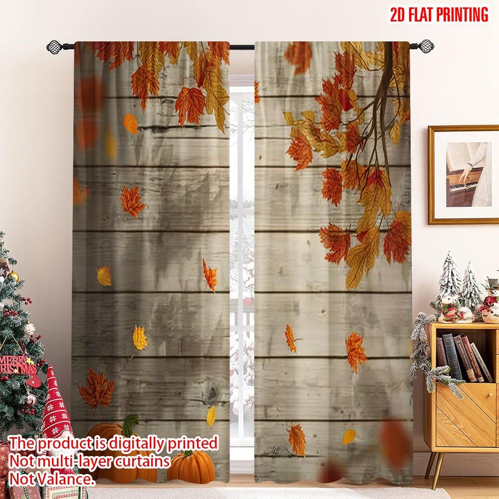

Flat Printing Christmas Party Curtains Autumn Thanksgiving Festival Durable Polyester Fiber Decorations Use Curtain Set Of 2 Made Washable W100*H70(CM)-Hooks&1PCS