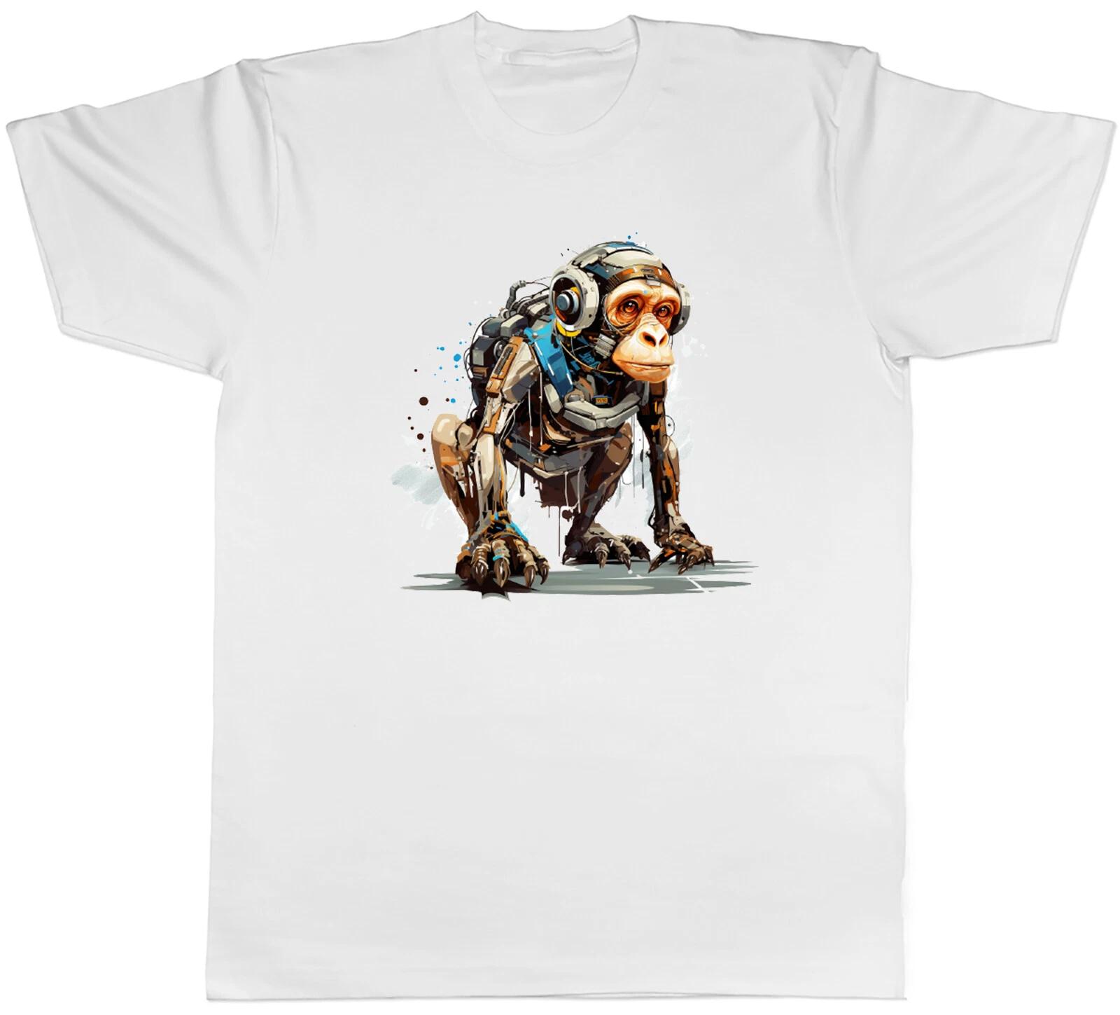 Monkey AI Robot Mens T-Shirt Future Machine Robotic Tee Gift M