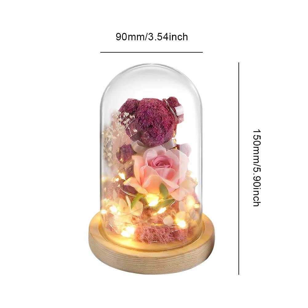 

Dried Flowers Bouquet with Lights Carnation Tulip Sunflower Rose in Glass Cover Floral Flowers Gift Valentine Day Birthday Gifts