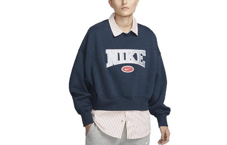 Nike Sweatshirts Women s Marine Blue Crew Neck Moderate Regular DZ3113-454 L