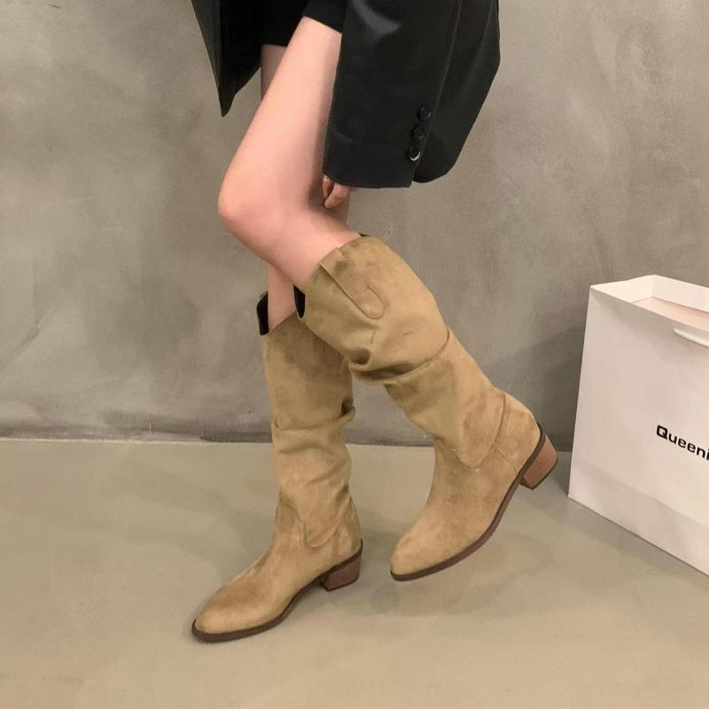 Fashion Women's Shoes 2025 Autumn Pointed Western Cowboy Boots Thick Heel Vintage Boots for Women High Quality Pile Medium Boots Zapatos