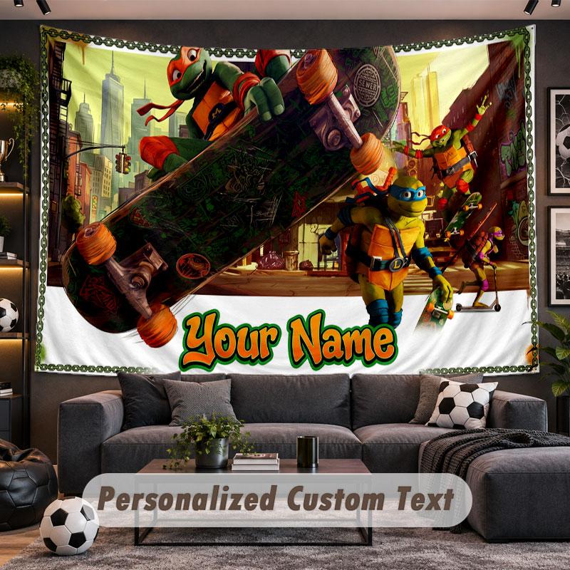 Wall Hanging Tapestry Custom NameTeenage Mutant Ninja Turtles Pattern Personalized Printed Fabric Wall Decor