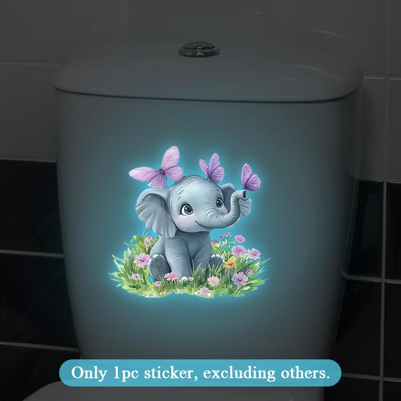 Glow-In-The-Dark Cute Elephant Toilet Sticker Self-Adhesive Removable Decal For Car Bedroom Living Room Toilet Seat Lid