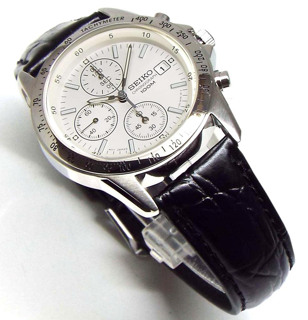 SEIKO Chronograph Watch with Genuine Leather Officially Distributed in Japan by Seiko Strap, White, SND363P1, [Used]
