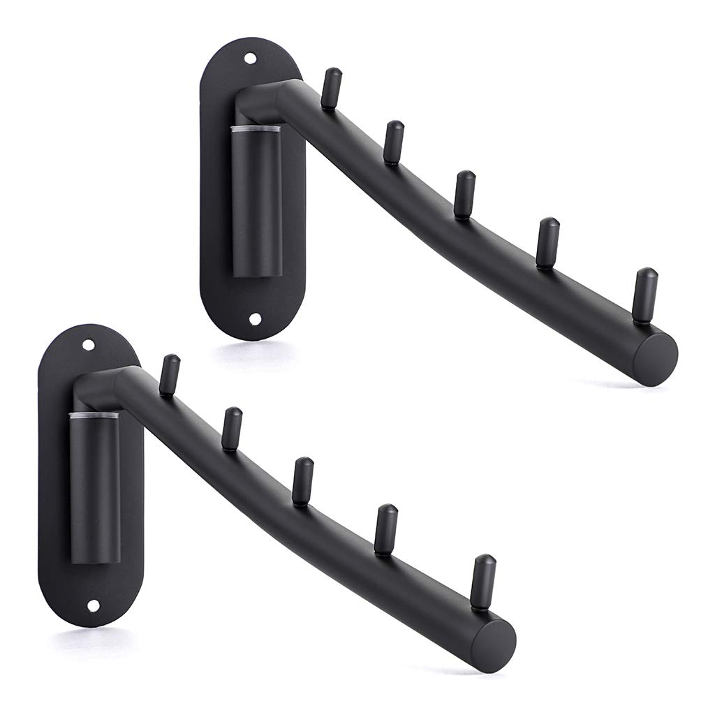 Sumnacon Folding Clothes Wall Stainless Adjustable Suitable for and Black of Wall-Mounted Rack, Hanger, 5-Hook, Steel, 180-Degree Angle, Space-Saving,