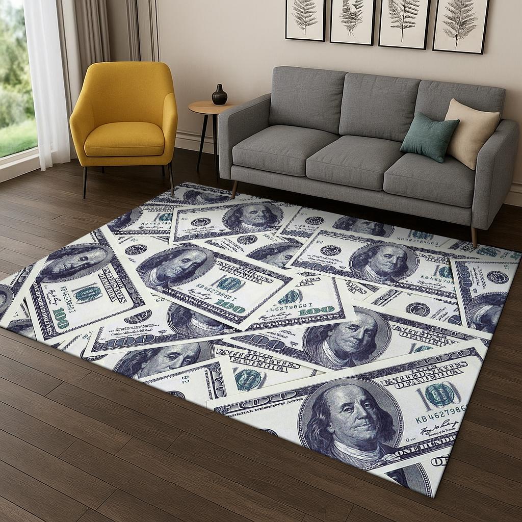 3D Us Dollar Euro Pound Money Illusion Carpet Rug for Living Room Sofa Home Bedroom Kitchen Doormat Decor,Playroom Non-slip Mat