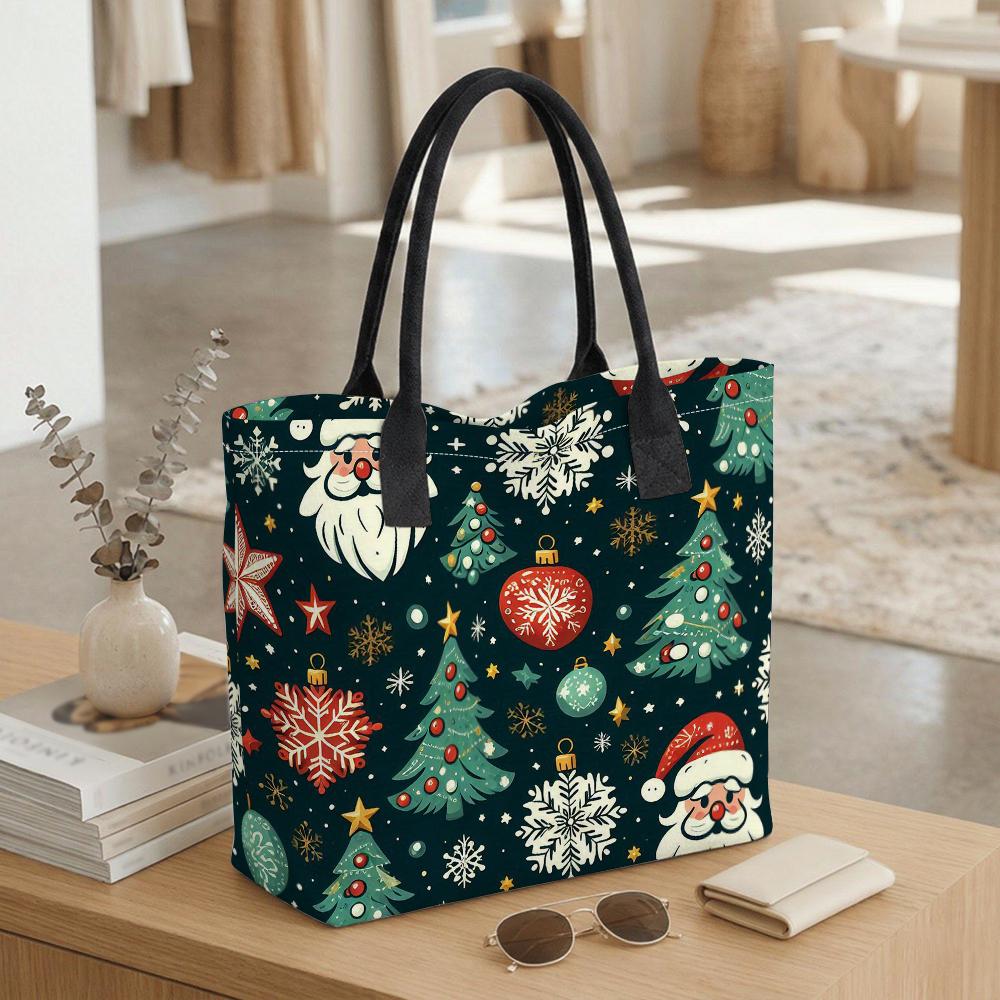 Christmas Printed Tote Bag Fashion Large Capacity Handbag for Holiday Use