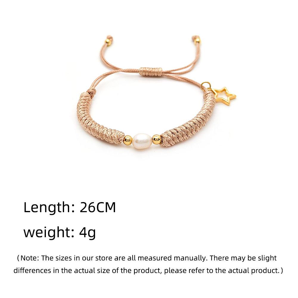 Bohemian Style Freshwater Pearl Bracelet with Hollow Star Charm On Waxed Cord