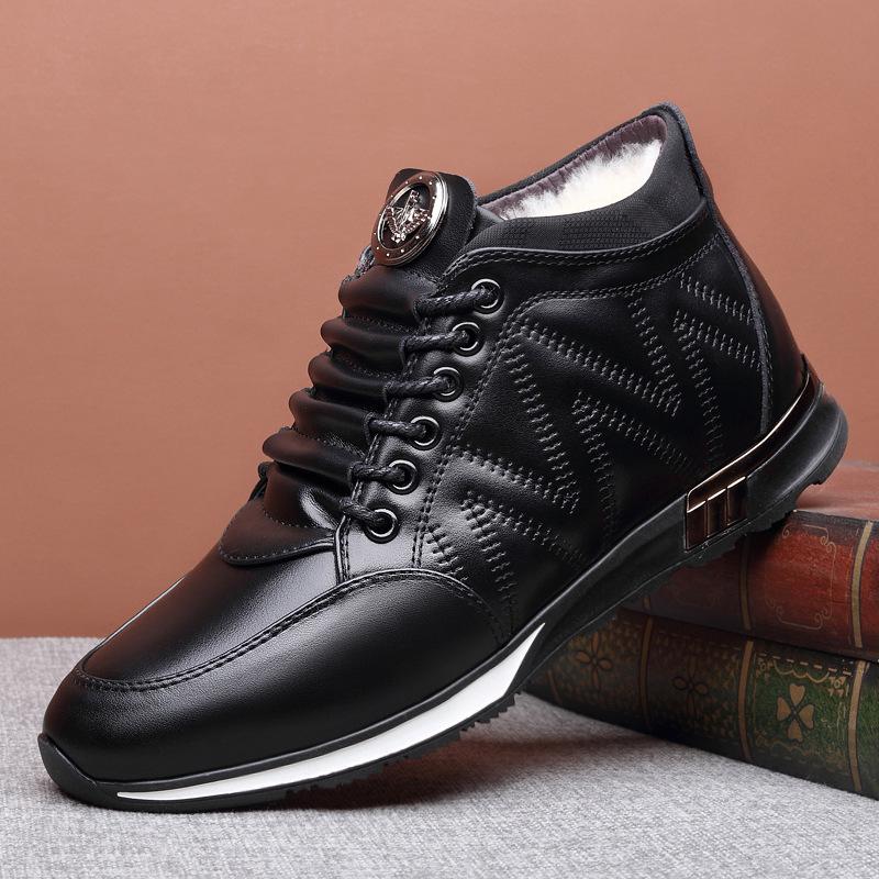 Broken code clearance treatment, winter wool men's cotton shoes, velvet warm men's boots, sports middle-aged casual leather shoes men's shoes