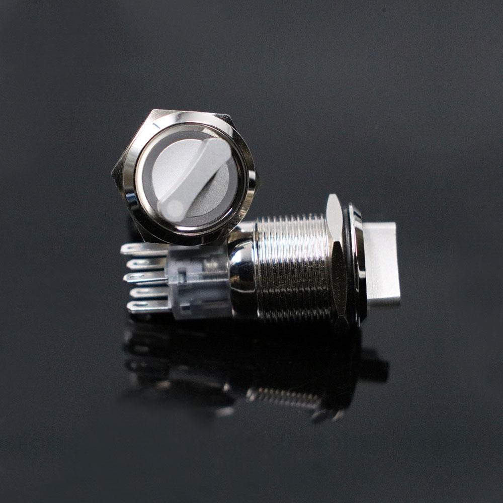 19mm Self-return Self-locking Fixation Waterproof DPDT Illuminated Metal Selector Rotary Switch 2/3 Position with LED