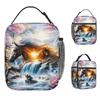 Ethereal Galloping Horses Lunch Bag Aesthetic Lunch Box For Unisex Picnic Portable Cooler Bag Oxford Print Thermal Tote Handbags