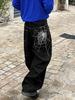 Trendy Brand Spider Web Embroidery Loose Straight Jeans Men's Personality Street Jeans Cotton