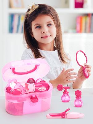 Children'S Play House Toys, Make-Up Mirror Playset, Storage Suitcase, Pretend Makeup Props With Hair Dryer
