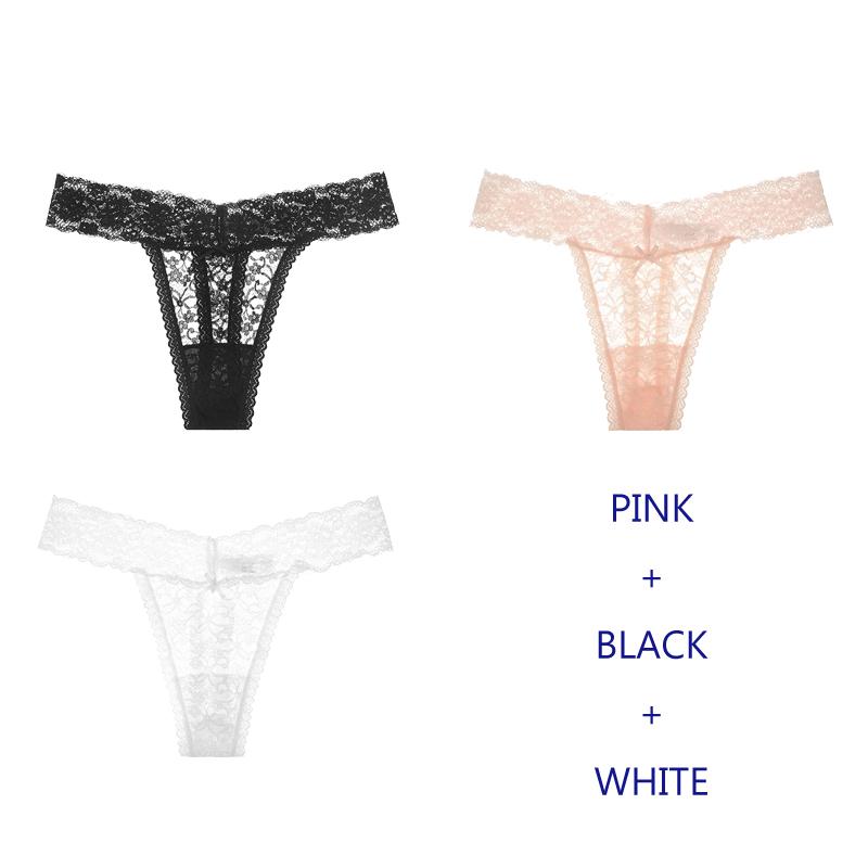 TERMEZY 3Pcs/Lot Women Lingerie G String Lace Underwear Femal Sexy T-back Thong Sheer Panties Japan Style Transparent Knickers