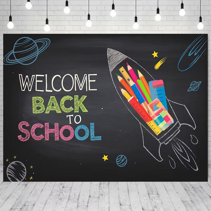 

2D Rocket School Supplies Tapestry Welcome Back To School Party Background Cloth 47.2x31.5inch/120*80cm