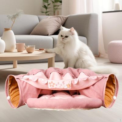 Kedi Tünel Yatak Matı Tüp Hafif Mağara Kış Sıcak Kapalı Kediler İçin Asılı Oyuncaklı