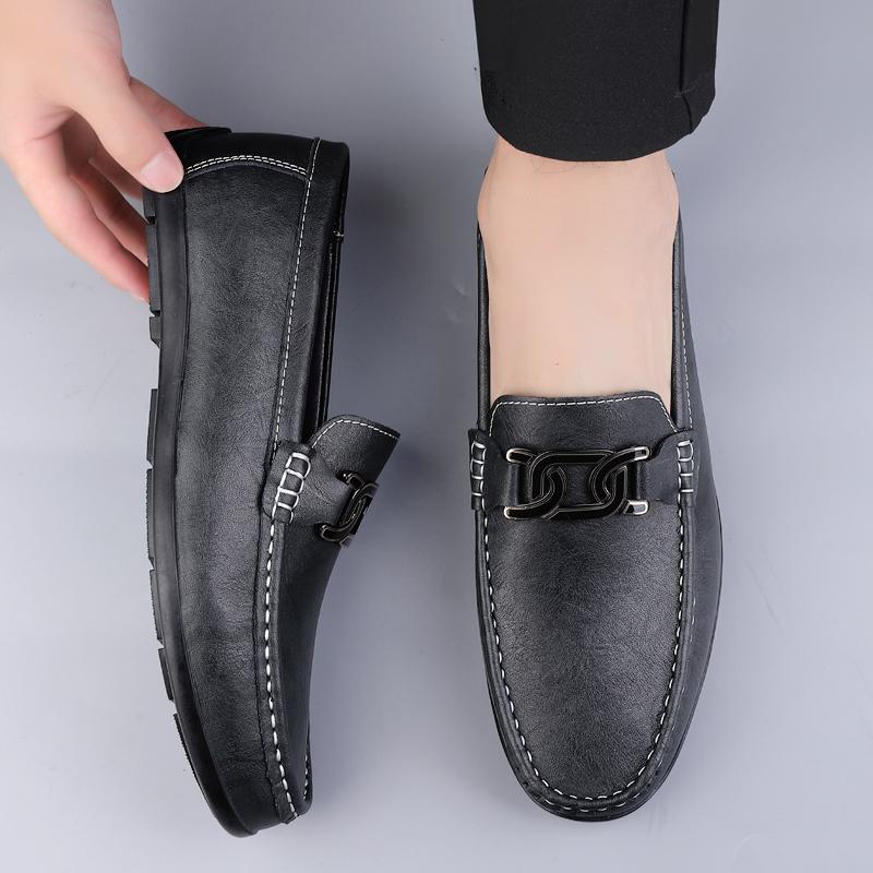 Fashion Slipon Office Flats New Male Leisure Walk Moccasins Genuine Leather Man Loafers Handmade Dress Casual Shoes for Men Boat Shoes
