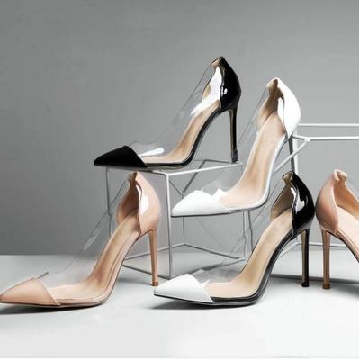 Moda Sapatos Femininos de Salto Alto 2025 Primavera Novo Estilo Bico Fino Salto Fino Transparente de Alta Qualidade Sapatos Solteiros Elegantes Sapatos Femininos