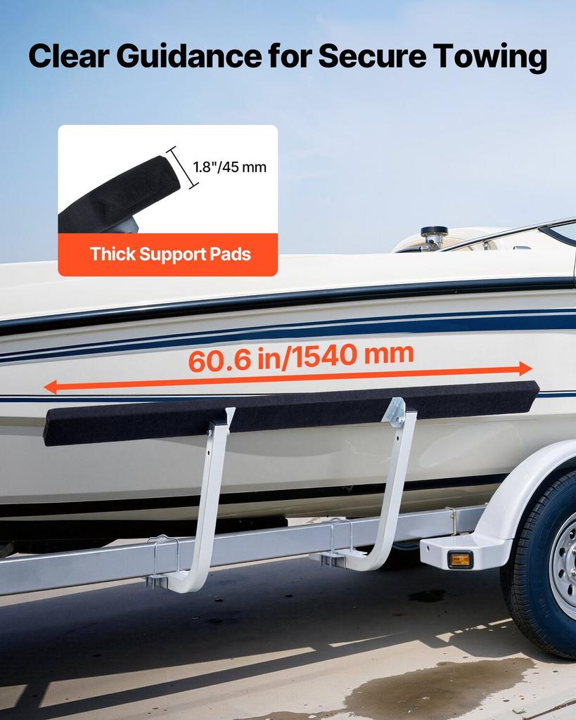 Boat Trailer Guides, 425 mm/475 mm Height Adjustable Trailers Guide, 2PCS Thickened Steel Trailer Guide-Ons with Thick Support Pads, Fits L-Beam, Box