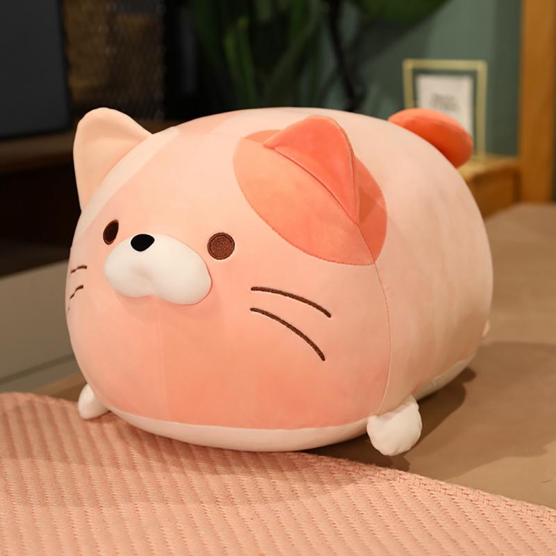 305060Cm Fatty Cat Stuffed Doll Lying 3-Color Pink Grey Brown Kitten Cartoon Animal Plush Toy Soft Comforting Present
