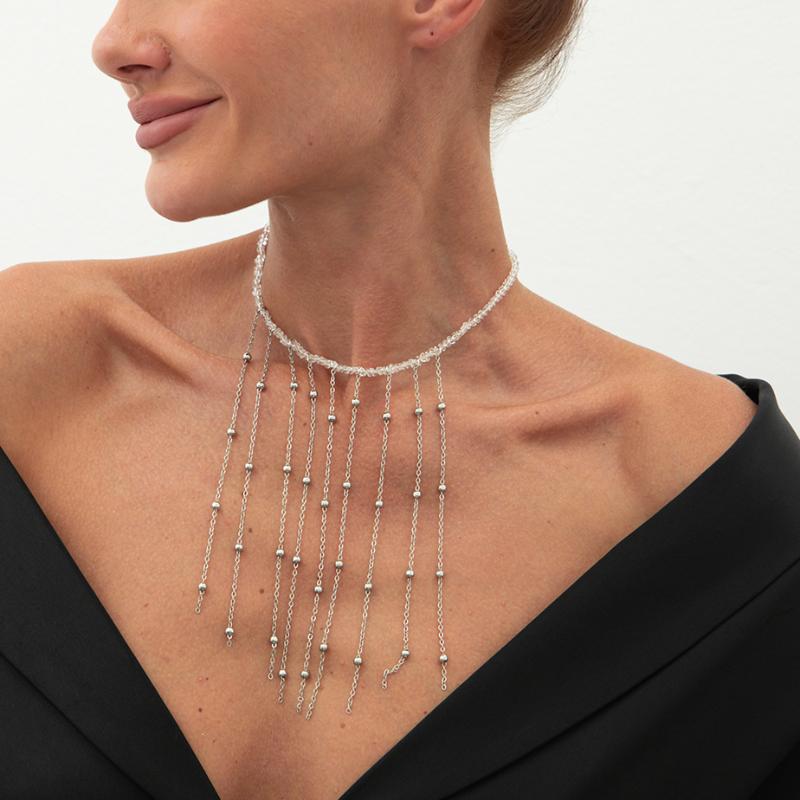 Trendy Pentagram Star Heart-Shaped Tassel Pendant Necklace Creative Multi Layer Imitation Pearl Choker