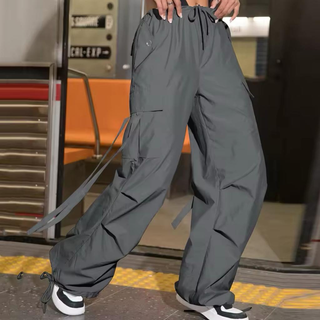 Spring and Summer Rose Red Work Pants for Women's Summer New Style Bow Drawstring Wide-leg Sports Pants