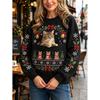 Christmas Cat Pocket Print Sweatshirt Retro Long Sleeve Top Holiday