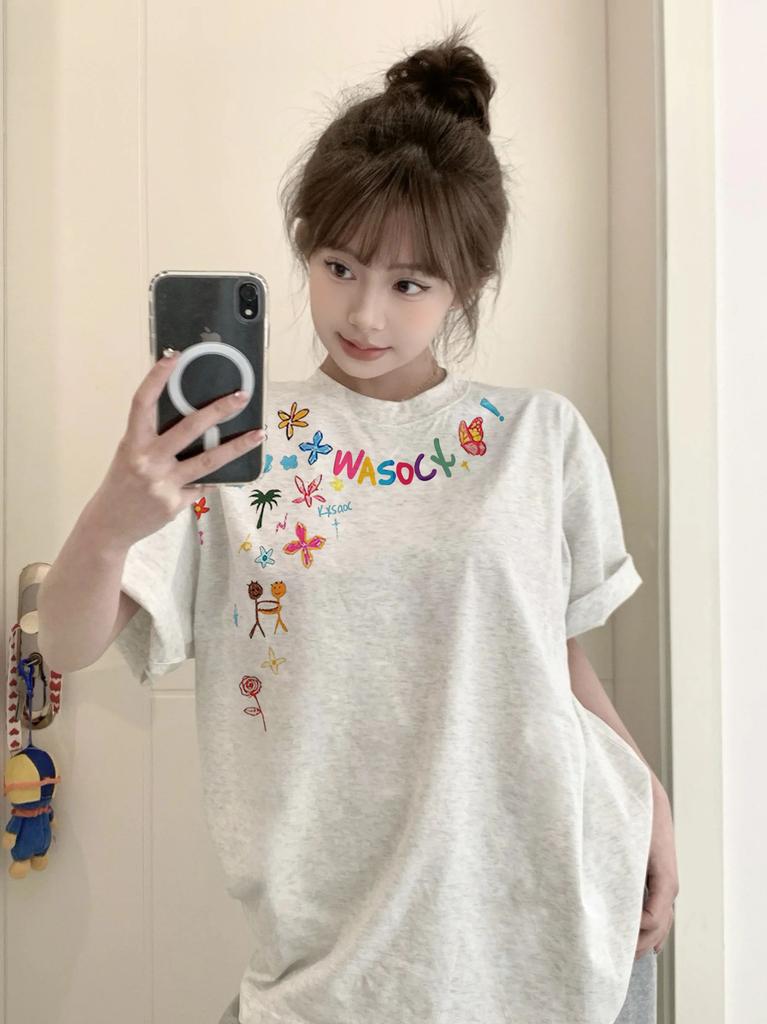 Fat MM cotton design short-sleeved t-shirt women's new summer American high street half-sleeved loose chic top