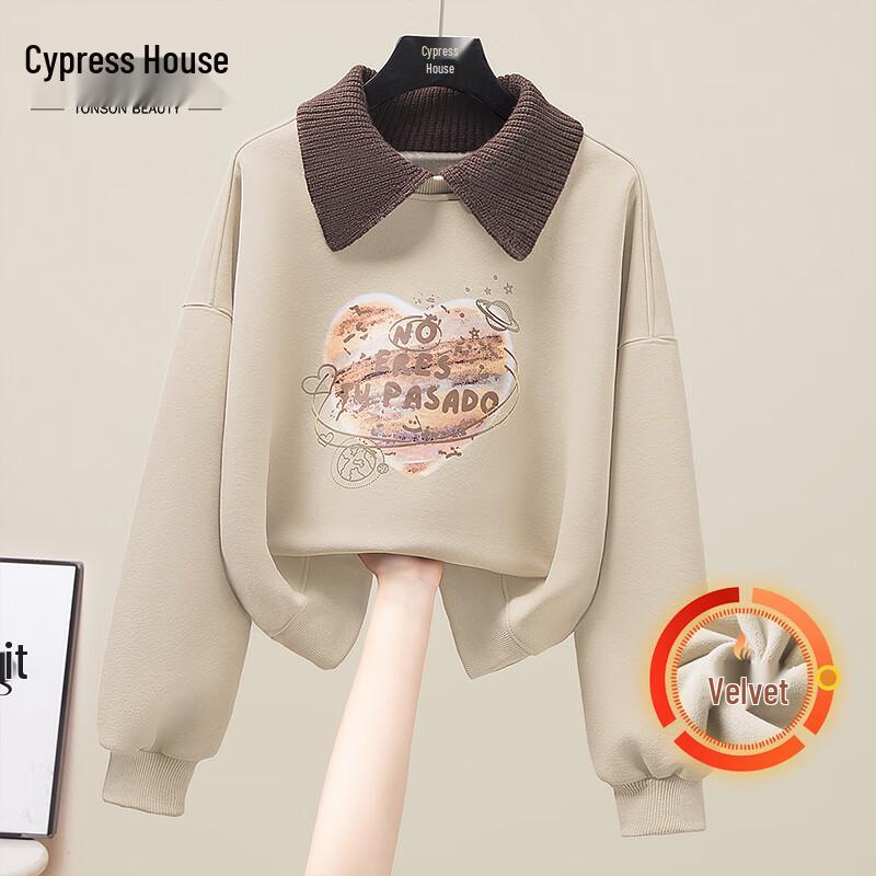 Women s Fleece-Lined Faux Two-Piece Lapel Sweatshirt L