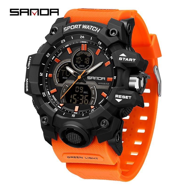 SANDA Multifunctional Military Watch for Men Dual Display Digital Waterproof Luminous Mens Wristwatches Quartz Clock Sport Watches