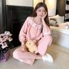 Spring and Autumn Pure Cotton Thin Pajamas Women's Sweet Doll Collar Loose Skin-friendly Long-sleeved Trousers Can Be Worn Outside Loungewear Set