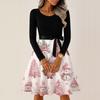 Women's Casual Fashion Round Neck Long Sleeve Christmas Printed Party Vintage Long Dresses