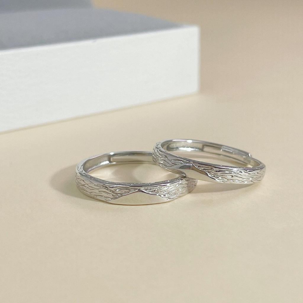 Tichya Süße Ätzung Gletscher Paarringe - 999 Sterlingsilber Offenes Design für Damen und Herren