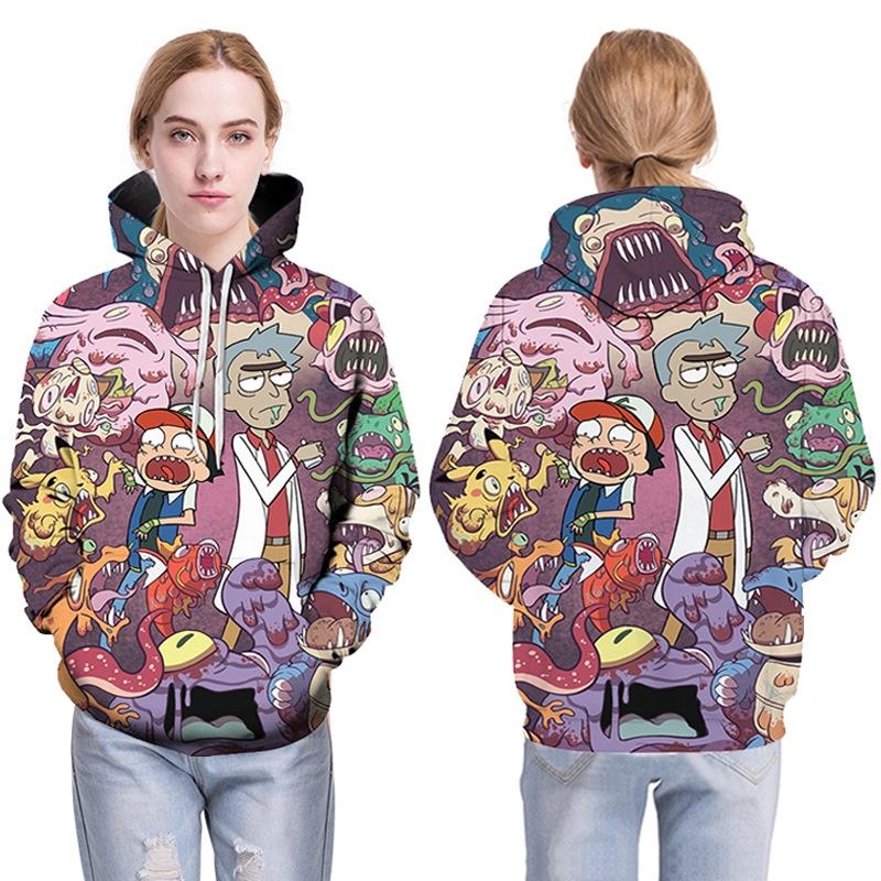 Bluza z kapturem Rick And Morty z cyfrowym nadrukiem 3D dla mężczyzn, codzienna odzież sportowa w kolorach zielonym, szarym, czarnym, białym