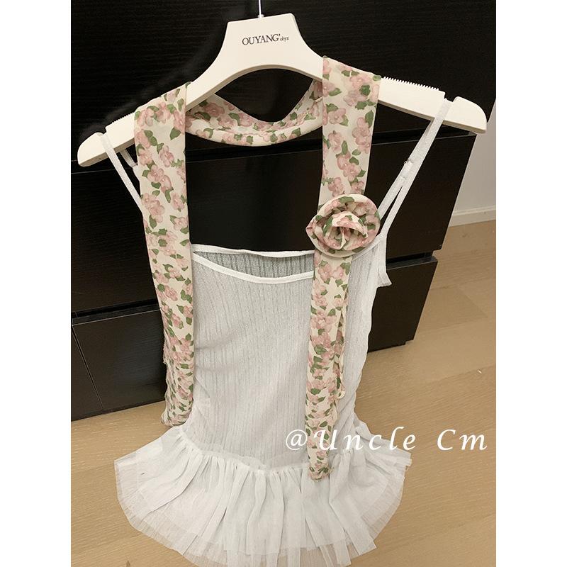 A sophisticated long polka dot silk scarf for women, a versatile necktie ribbon, a niche vintage thin scarf with ribbons