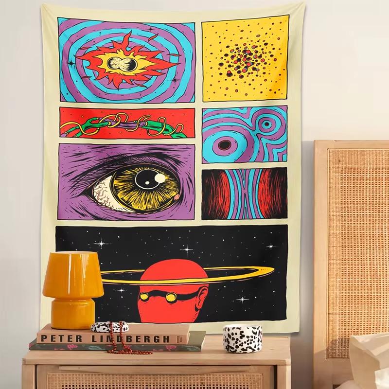 Universe Eye Psychedelic Tapestry Retro Pop Collage Style Wall Hanging for Bedroom Gaming Room Homestay Decor Gift
