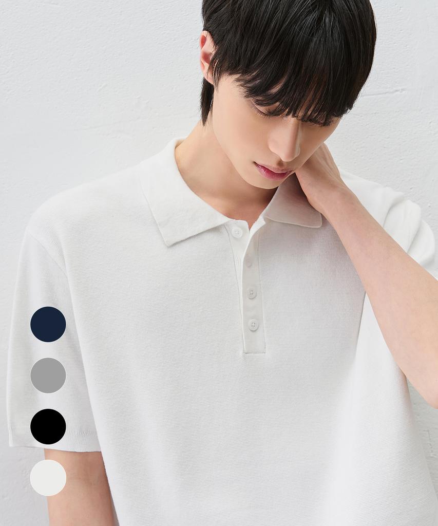 DRAW FIT Anderson Cotton Polo Half Knit [4 Colors]